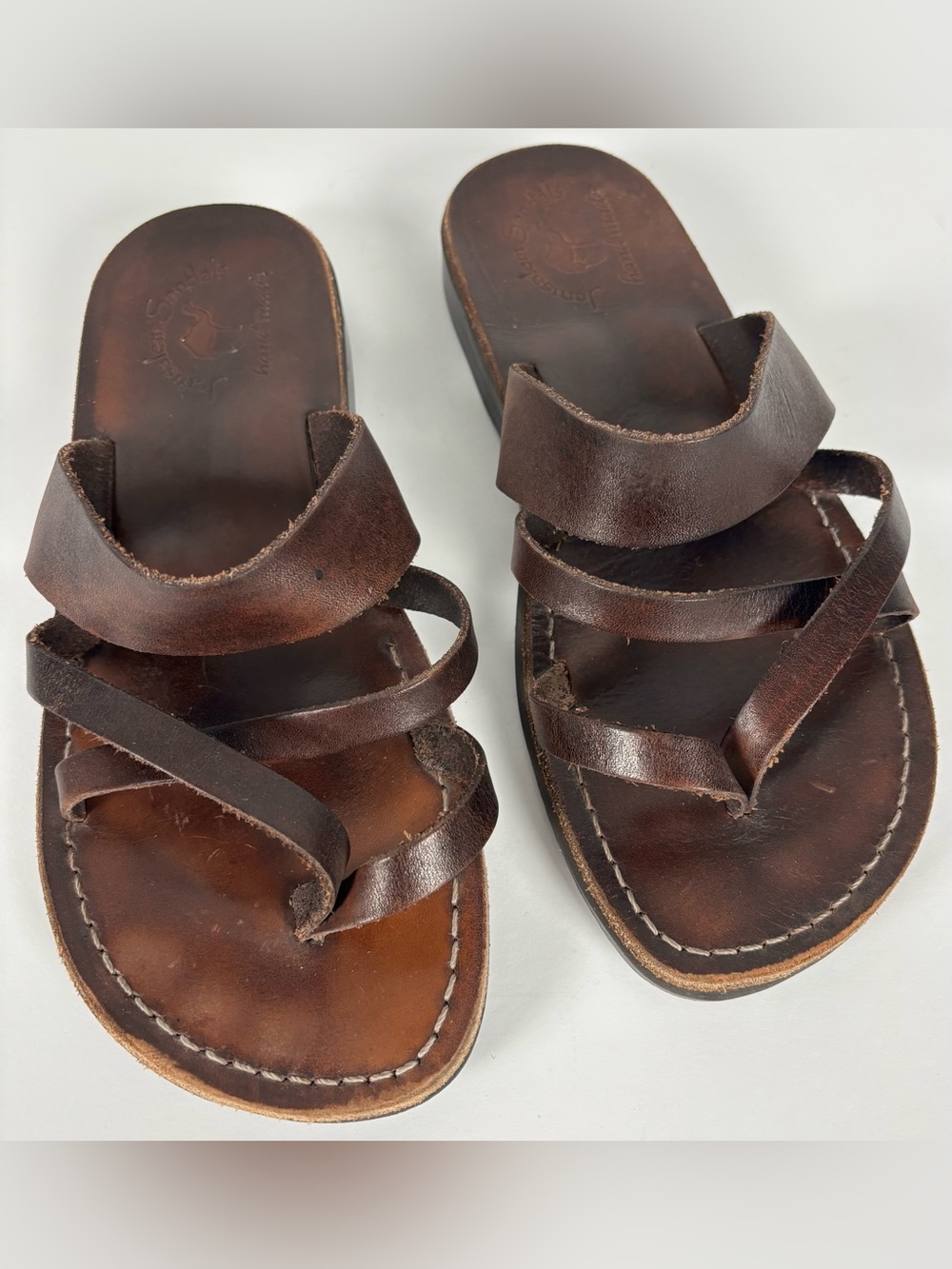 Jerusalem Sandals Dark Brown Leather Strappy Slip‎ On Sandals